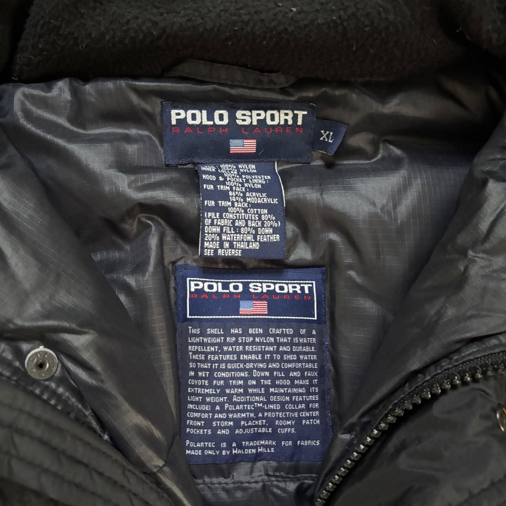 Polo Sport Ralph Lauren Mens XL Black Down Filled Ripstop Parka Faux Fur Hood - Picture 3 of 10
